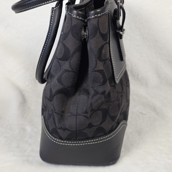 Coach Hampton Signature Jacquard Black Canvas Satchel Hobo Handbag F06366 - Picture 5 of 13